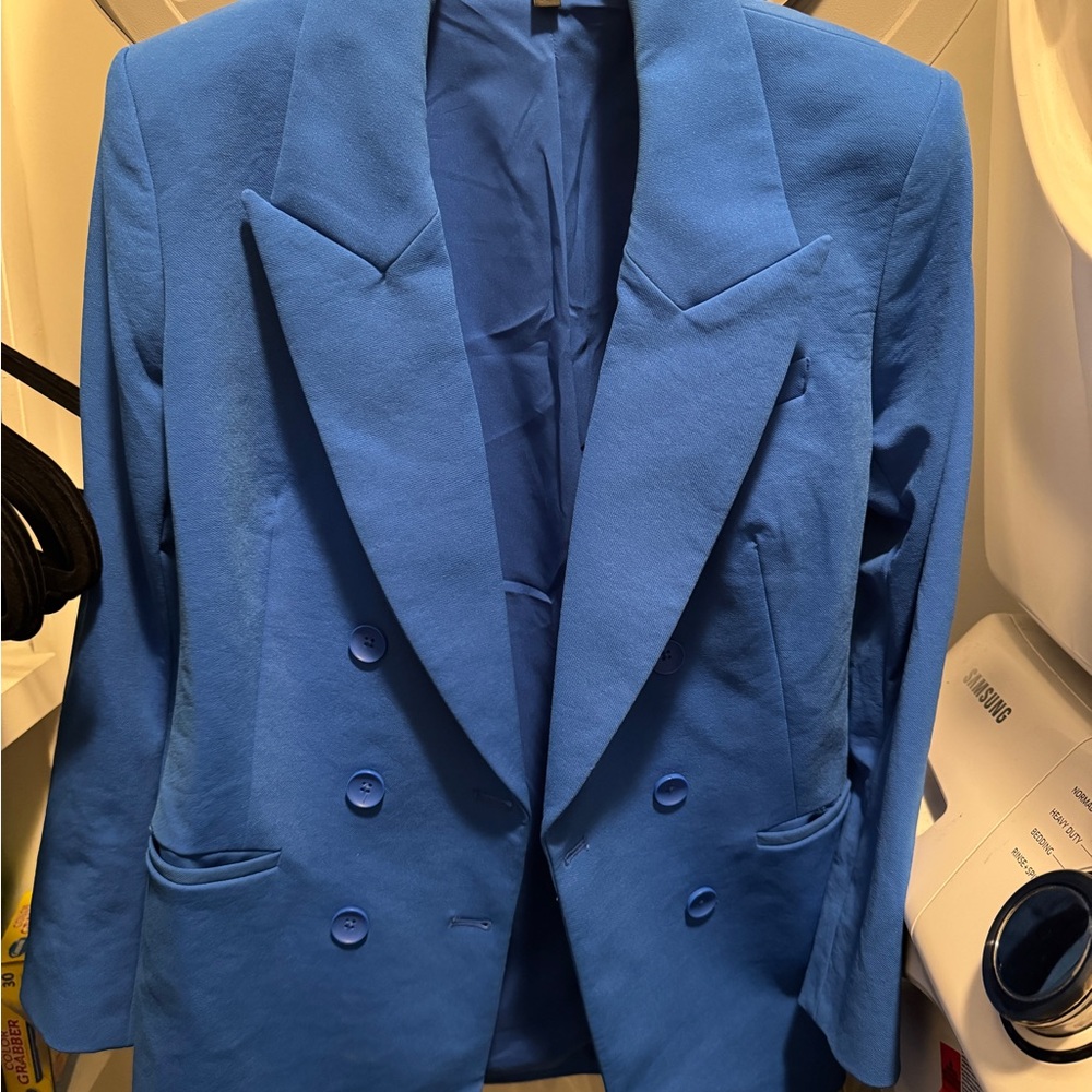 Express Blue Buttoned Suit Blazer Jacket Large - image 2